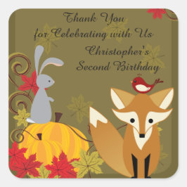 Fox und Woodland Tiere fallen Geburtstag Danke Quadratischer Aufkleber