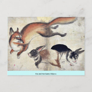 Fox und zwei Hasen Ukiyoe. Postkarte