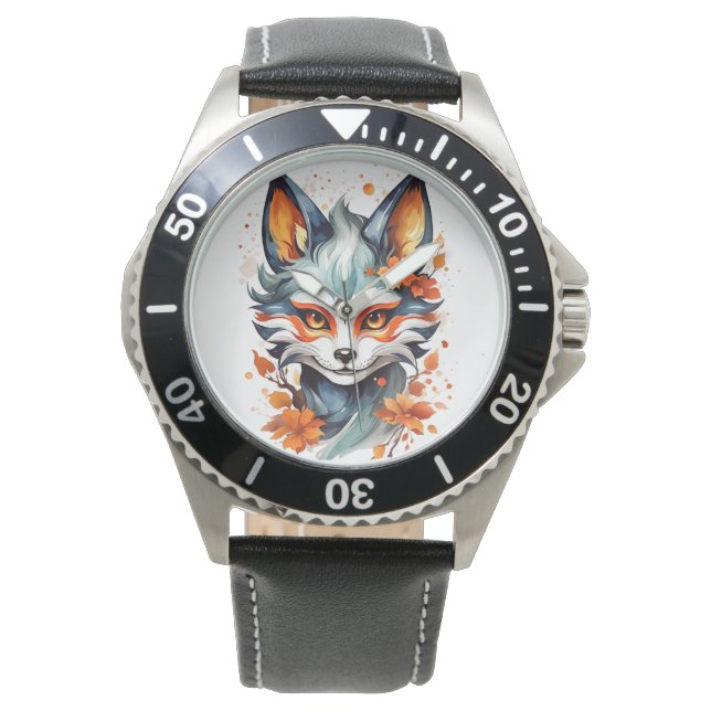 Fox Vibes: Zeitlose Kunst im Herbst Armbanduhr (Vorderseite)