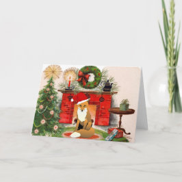 Fox vor Kamin Weihnachtskarte Feiertagskarte