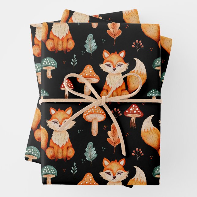 Fox, Wald-Pilze, Herbstleaven Geschenkpapier Set (Beispiel)