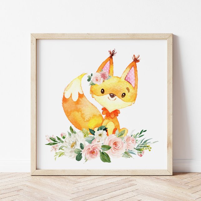 Fox, Waldtiere, Boho, rosa Blume Fotodruck (Von Creator hochgeladen)
