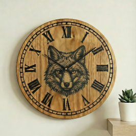 Fox Wall Clock - Wildlife Wooden Style Große Wanduhr