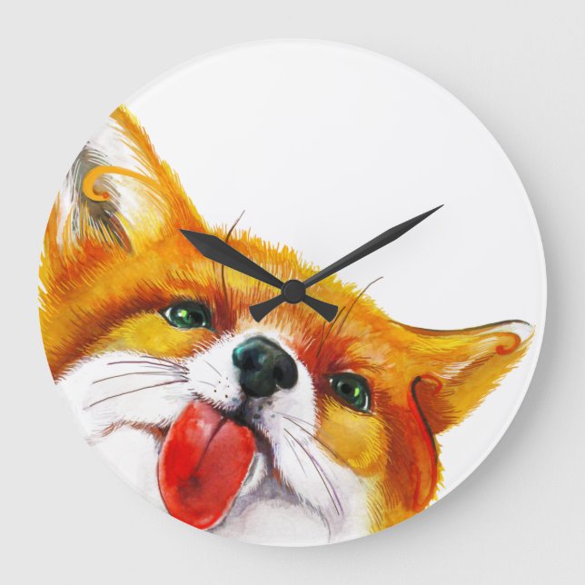 Fox Watercolor Große Wanduhr (Vorderseite)