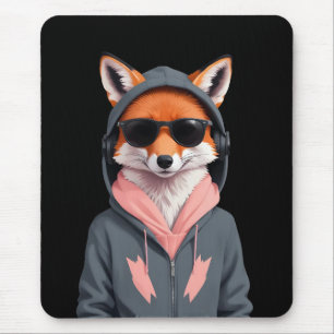 Fox Wearing Hoodie Funny Coole Tierart Mousepad