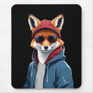 Fox Wearing Hoodie Funny Coole Tierart Mousepad