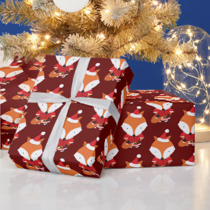 Fox Weihnachtsmannmütze Burgundy Tierweihnachtsfe Geschenkpapier