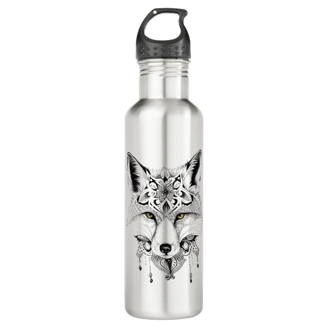 Fox Wild Animal Nature Illustration Art Tattoo Edelstahlflasche (Vorderseite)