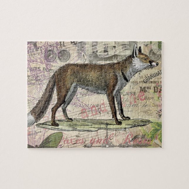 Fox Wildlife Collage Vintag Illustration (Horizontal)