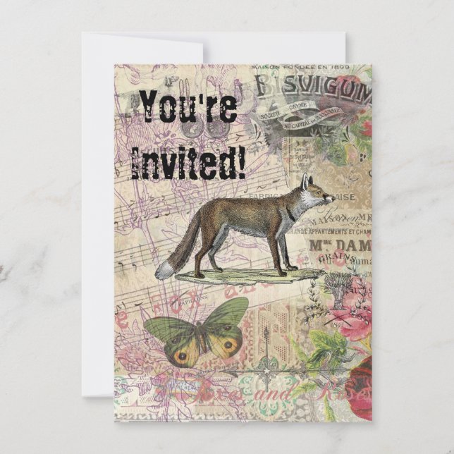 Fox Wildlife Vintag Animal Illustration Einladung (Vorderseite)