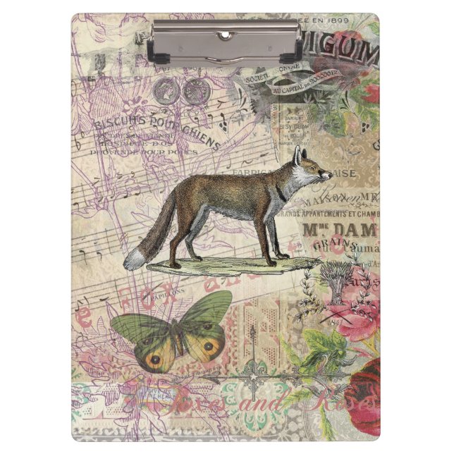 Fox Wildlife Vintag Animal Illustration Klemmbrett (Vorderseite)