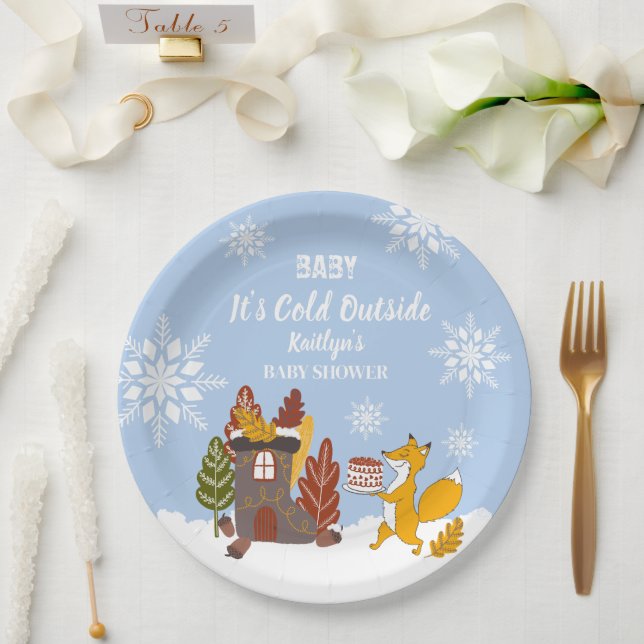 Fox Winter Baby Dusche Es ist kalt draußen Pappteller (Hochzeit)