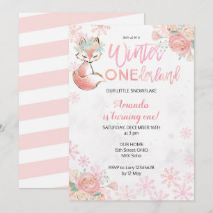 Fox Winter ONEderland Snow Birthday Einladung