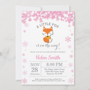 Fox Winter Pink Girl Babydusche Schneeflocke Einladung