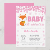 Fox Winter Pink Girl Babydusche Schneeflocke