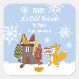 Fox Winter Snowflakes Baby Duschgeschenk Quadratischer Aufkleber