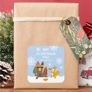Fox Winter Snowflakes Baby Duschgeschenk Quadratischer Aufkleber