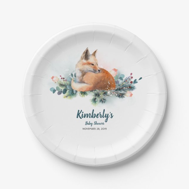 Fox Winter Woodland Babydusche Pappteller (Vorderseite)