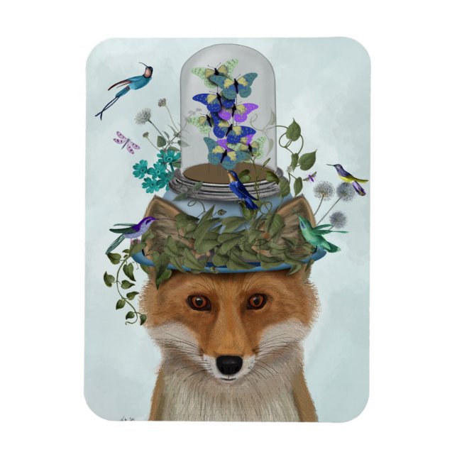 Fox with Butterfly Bell Jar Magnet (Vertikal)