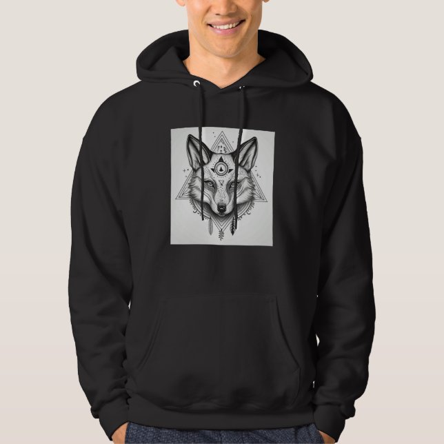 Fox with Wiccan and Occult Symbols Goth Hoodie (Vorderseite)