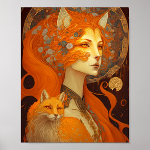 Fox Woman Fantasy Art Poster