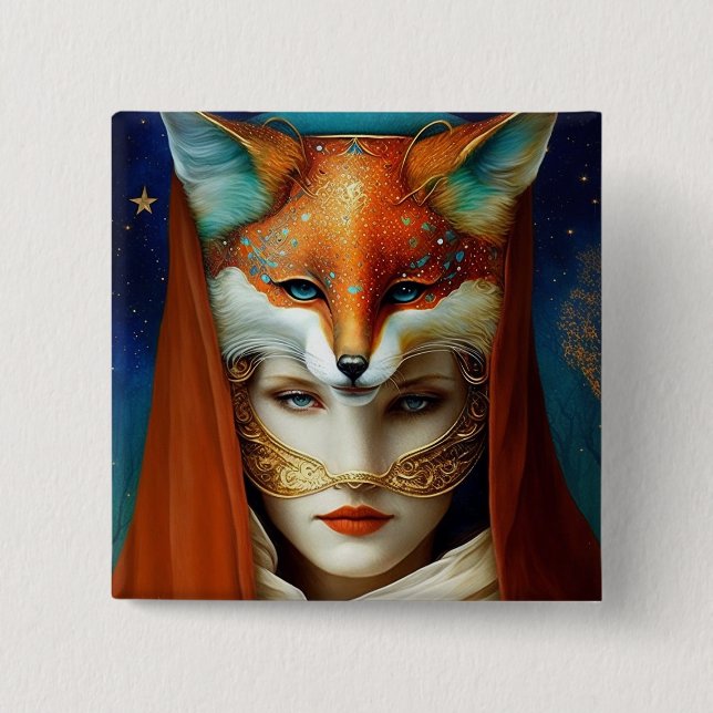Fox Woman Surreal Fantasy Art Button (Vorderseite)