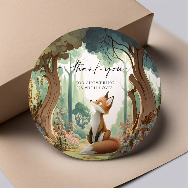 Fox Woodland Baby Shower Classic Round Sticker (Von Creator hochgeladen)