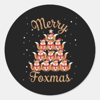 Fox Xmas Tree Foxes Weihnachtsbaum Runder Aufkleber