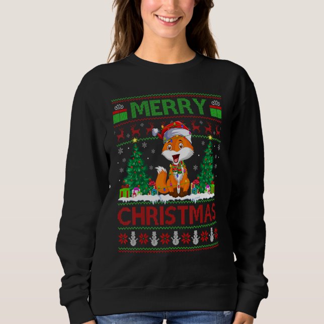 Fox   Xmas Tree Lights Ugly Santa Fox Christmas Sweatshirt (Vorderseite)