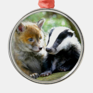 Foxcub & Badger Niedlich! Silbernes Ornament