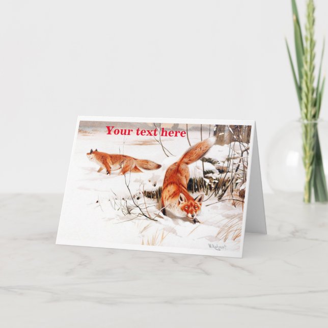 Foxers in der Schnee-Jahrgang Weihnachtskarte Dankeskarte (Vorderseite)