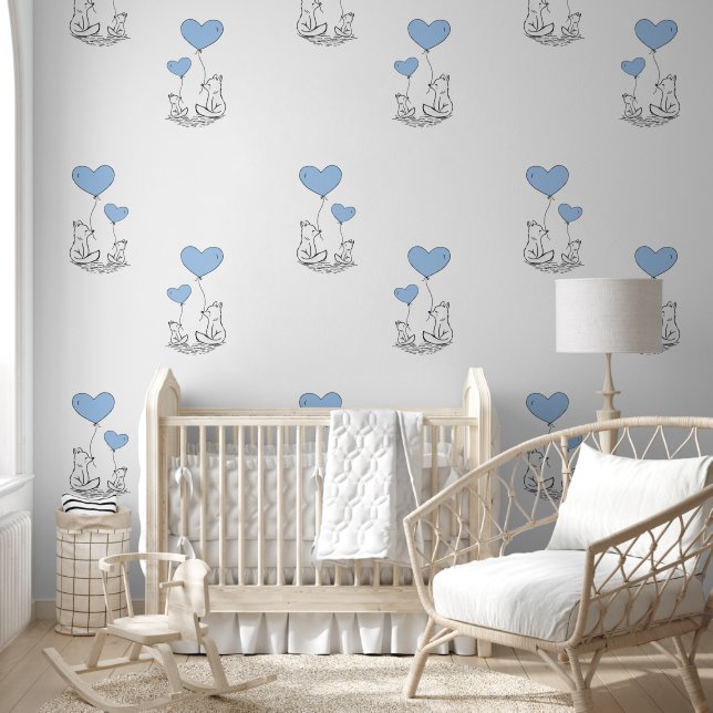 Foxes & Blue Heart Balloons Design Tapete (Kinder)