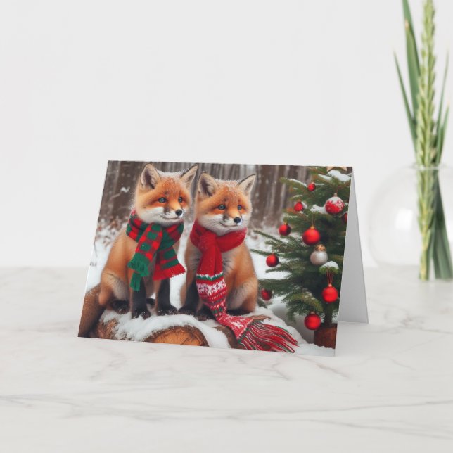 Foxes bois Noël Cartes de voeux (Devant)