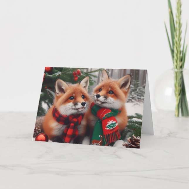 Foxes bois Noël Cartes de voeux (Devant)