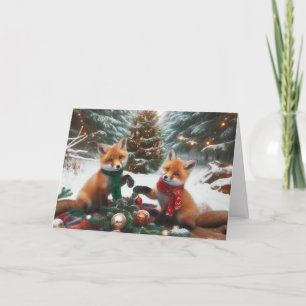 Foxes bois Noël Cartes de voeux