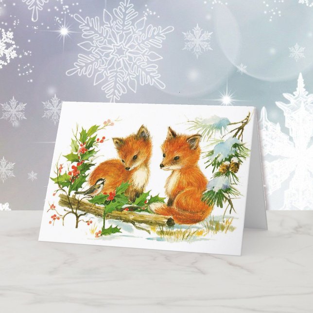 Foxes & Chickadee Weihnachtsbaumfreunde Feiertagskarte (Von Creator hochgeladen)