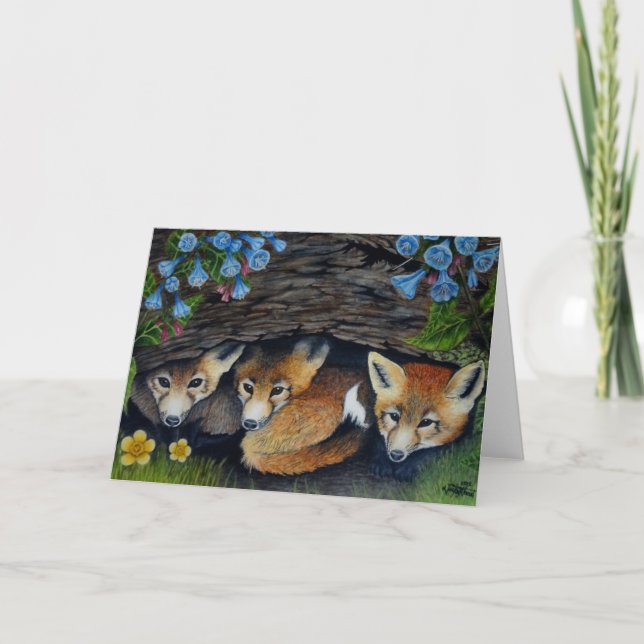Foxes et cloches bleues carte de voeux (Devant)