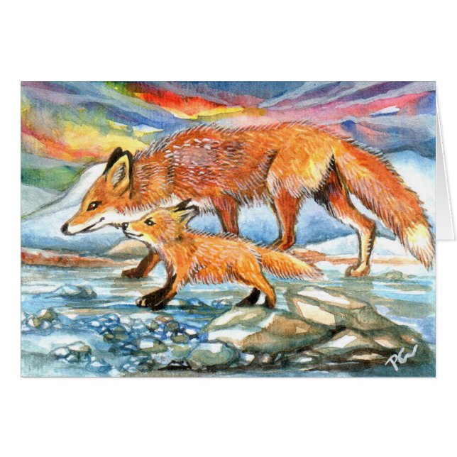 Foxes Marcher par Riverbank (Devant Horizontal)