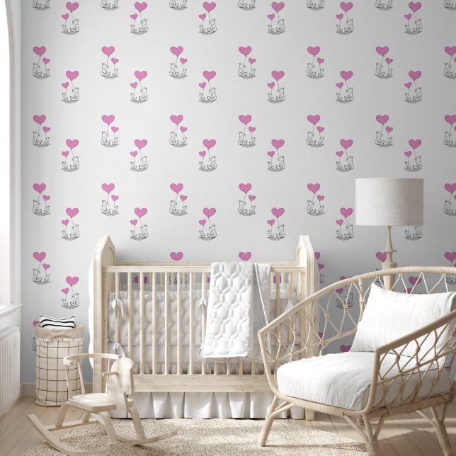 Foxes & Pink Heart Balloons Design Tapete (Kinder)
