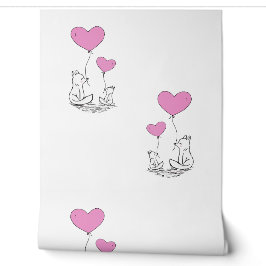 Foxes & Pink Heart Balloons Design Tapete