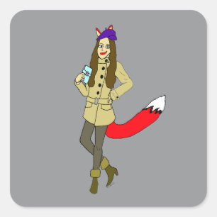 Foxgirl Quadratischer Aufkleber