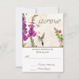 Foxglove-Blume, Hummingbird alle auf einer Hochzei RSVP Karte