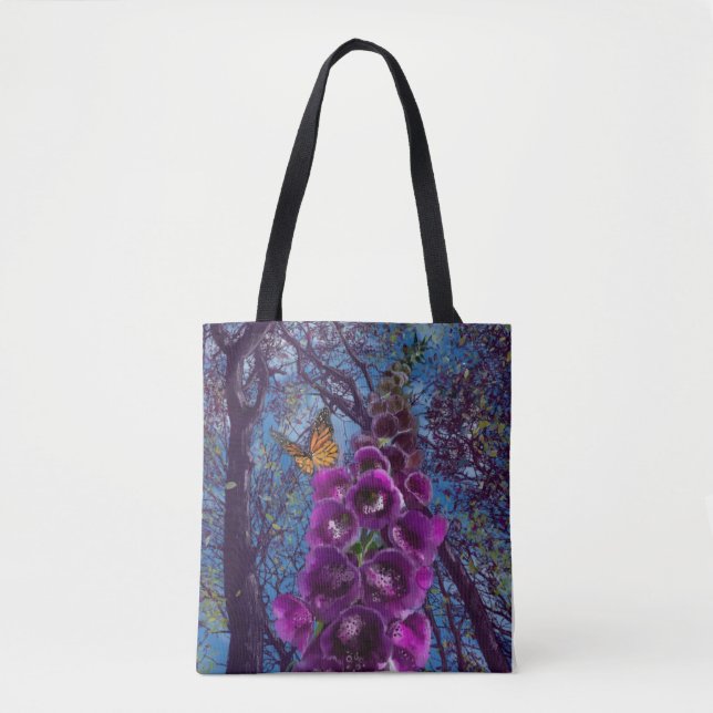 Foxglove-Blume und Schmetterling Tasche (Vorderseite)