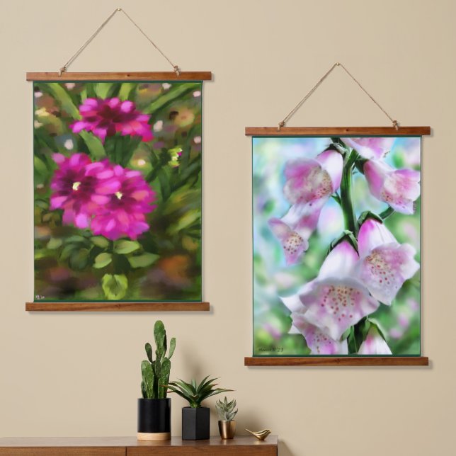 Foxglove Dahlia Blumengarten Blume Blume Wandteppich Mit Holzrahmen (Asymmetrisch)