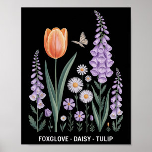 Foxglove Daisy Tulip Floral Natur Art Poster