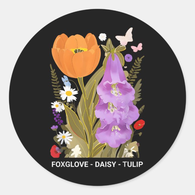 Foxglove Daisy Tulip Floral Runder Aufkleber (Vorderseite)