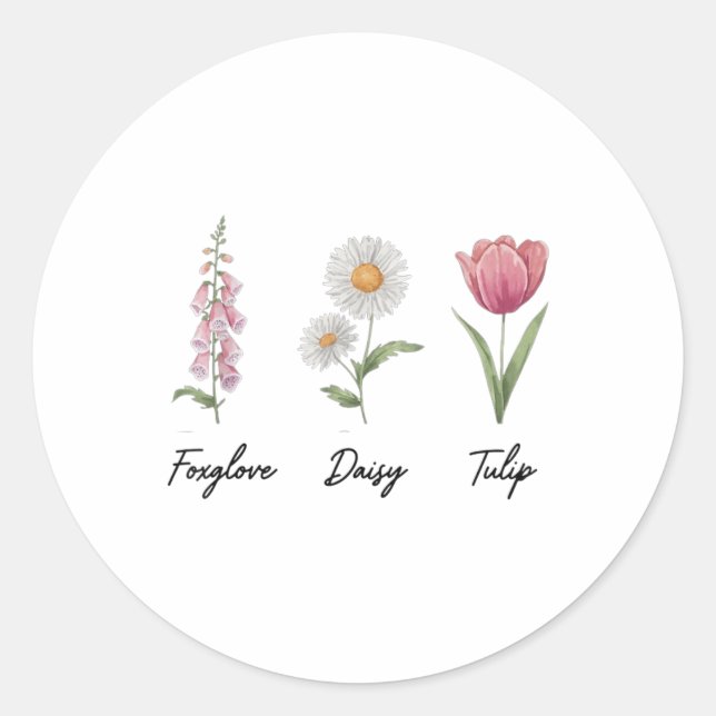 Foxglove Daisy Tulip Floral Runder Aufkleber (Vorderseite)