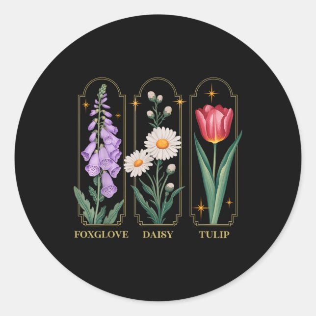 Foxglove Daisy Tulip Floral Runder Aufkleber (Vorderseite)