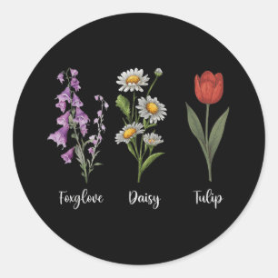Foxglove Daisy Tulip Tulip Flower Mama Runder Aufkleber