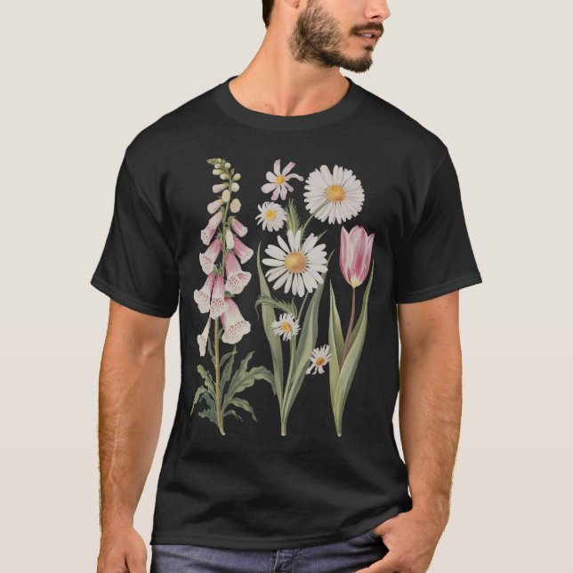 Foxglove Daisy Tulip Wildflower Garden Harmony Des T-Shirt (Vorderseite)